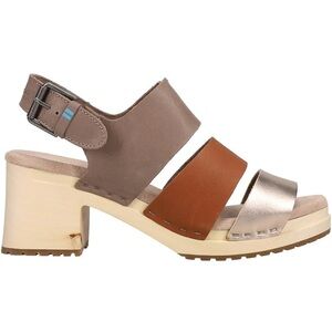 TOMS Womens Phoebe Clogs Dress Sandals Mid Heel 2-3" in Brown & Silver size 10 W